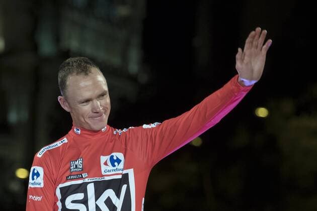 September 10, 2017 - Madrid, Spain - Britain s Chris Froome of Team Sky celebrates on the podium after winning the Vuelta a Espana cycling race after the Stage 21 on September 10, 2017 in Madrid, Spain. Vuelta a Espana cycling  - ZUMAn230 20170910_zaa_n230_443 Copyright: xOscarxGonzalezx