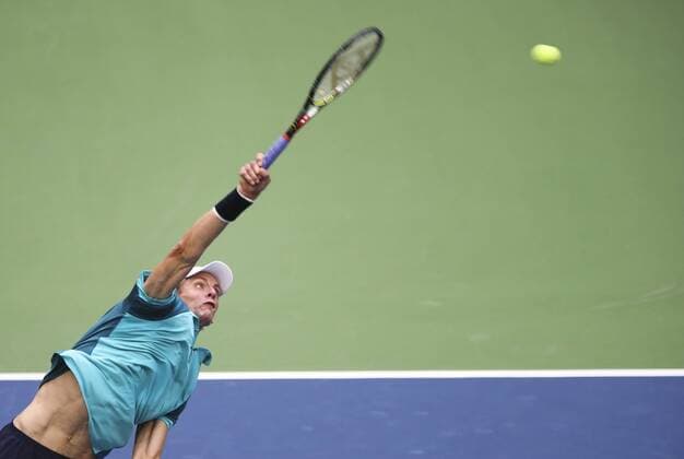 (170911) -- NEW YORK, Sept. 11, 2017 -- Kevin Anderson of South Africa serves during the Men s singles final match against Rafael Nadal of Spain at the 2017 US Open in New York, the United States, Sept. 10, 2017. Rafael Nadal won 3-0 to claim the title. ) (SP)US-NEW YORK-TENNIS-US OPEN WangxYing 