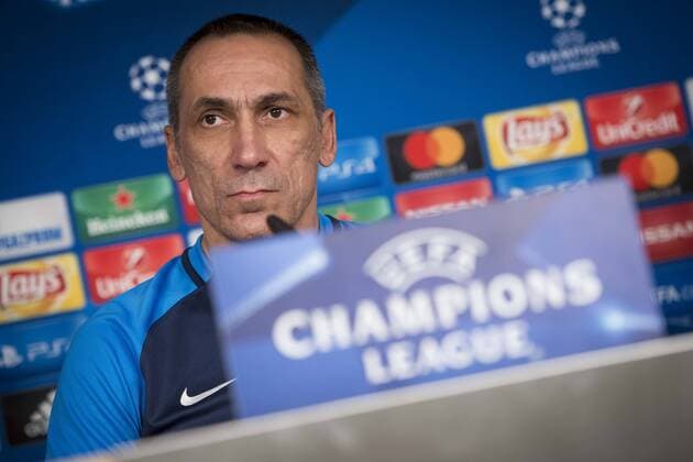 Apoel s coach Giorgos Donis attends to the Apoel FC press conference PK Pressekonferenz before Champions League match between Real Madrid and Apoel at Santiago Bernabeu Stadium in Madrid, Spain September 12, 2017.  (20170912006)