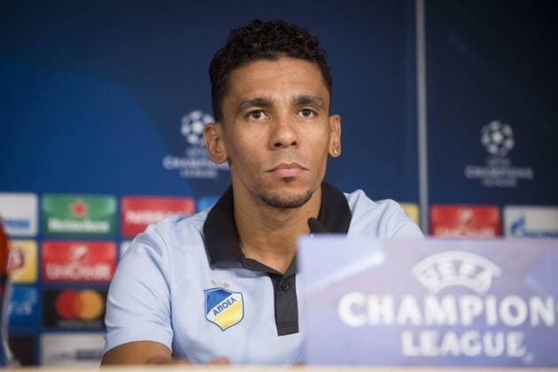 Apoel s Igor de Camargo attends to the Apoel FC press conference PK Pressekonferenz before Champions League match between Real Madrid and Apoel at Santiago Bernabeu Stadium in Madrid, Spain September 12, 2017.  (20170912005)