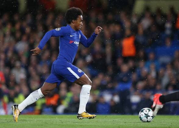12th September 2017, Stamford Bridge, London, England; UEFA Champions League Group stage, Chelsea versus Qarabag FK; Willian of Chelsea in action  ActionPlus11929400