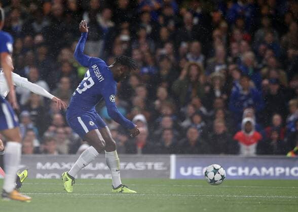 12th September 2017, Stamford Bridge, London, England; UEFA Champions League Group stage, Chelsea versus Qarabag FK; Michy Batshuayi of Chelsea with a shot  ActionPlus11929401