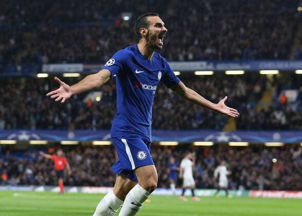 12th September 2017, Stamford Bridge, London, England; UEFA Champions League Group stage, Chelsea versus Qarabag FK; Davide Zappacosta of Chelsea celebrates scoring his sides 2nd goal in the 29th minute to make it 2-0  ActionPlus11929403
