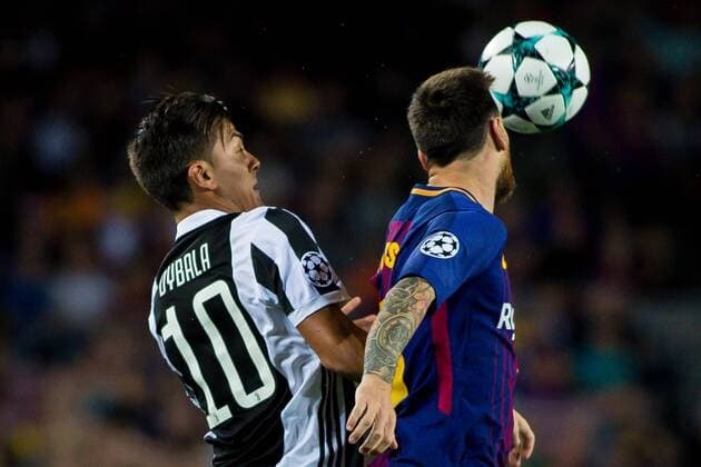 12th September 2017, Camp Nou, Barcelona, Spain; UEFA Champions League Group stage, FC Barcelona Barca versus Juventus; Leo Messi of FC Barcelona and Paulo Dybala of Juventus fight the ball  ActionPlus11929423
