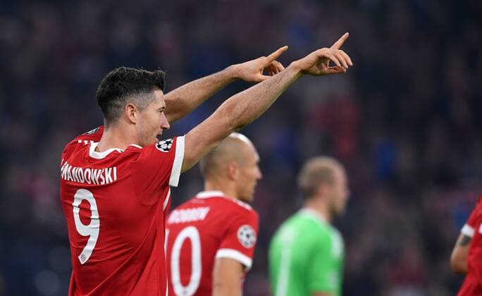 Football Champions League Season 2017 2018 Group stage FC Bavaria Munich RSC Anderlecht 12 09 2017 Robert Lewandowski FC Bavaria Munich cheering After the 1 0 Munich