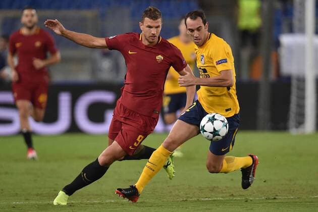 Edin Dzeko Roma, Diego Godin Atletico Roma 12-09-2017 Stadio Olimpico Football Uefa Champions League 2017 2018 AS Roma - Atletico Madrid Group C Foto Andrea Staccioli Insidefoto andreaxstaccioli