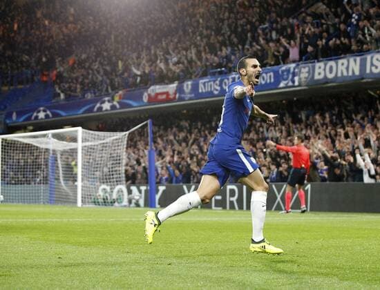 Chelsea s Davide Zappacosta scores on his debut during the UEFA Champions League Group C match between Chelsea and Qarabag at Stamford Bridge, London, England on 12 September 2017. Copyright: xCarltonxMyriex 16630005