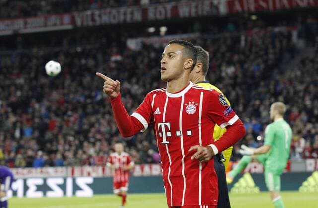 goal celebration 2 0 Munich Scorer Thiago Bavaria FC Bavaria Munich RSC Anderlecht Munich ger 12 09 2017 Football Champions League 2017 2018