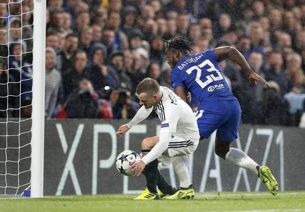 Chelsea s Michy Batsuayi scoring his sides sixth goal during the champions league match at Stamford Bridge Stadium, London. Picture date 12th September 2017. Picture credit should read: David Klein Sportimage EDITORIAL USE ONLY. No use with unauthorised audio, video, data, fixture lists, club league logos or live services. Online in-match use limited to 120 images, no video emulation. No use in betting, games or single club league player publications.