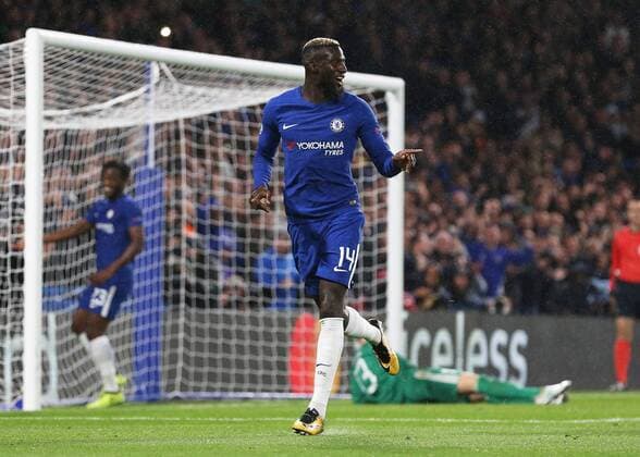 12th September 2017, Stamford Bridge, London, England; UEFA Champions League Group stage, Chelsea versus Qarabag FK; Tiemoue Bakayoko of Chelsea celebrates scoring his sides 4th goal in the 71st minute to make it 4-0  ActionPlus11929478