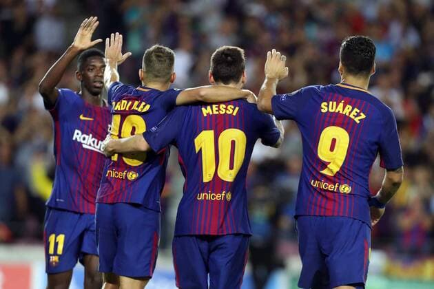 FC Barcelona Barca s players jubilate the third goal against Juventus during the UEFA Champions League match between FC Barcelona and Juventus FC in Barcelona, Catalonia, Spain, 12 September 2017. FC BARCELONA VS. JUVENTUS FC !ACHTUNG: NUR REDAKTIONELLE NUTZUNG!  Copyright: xTonixAlbirx BCN064 20170912-636408532334444320