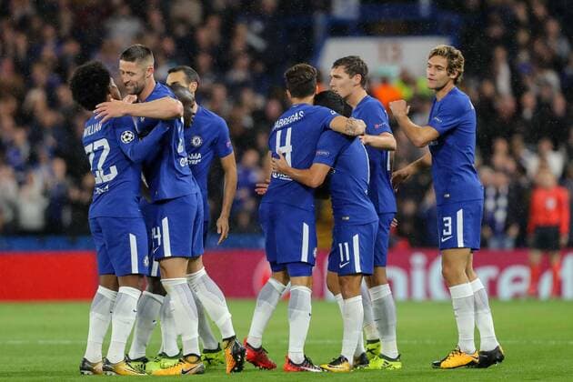 London England 12 09 2017 UEFA Champions League 2017 18 Season 1st Game Day FC Chelsea Qarabag Agdam goal to 1 0 Scorer Pedro Rodriguez FCC will cheered DeFodi048