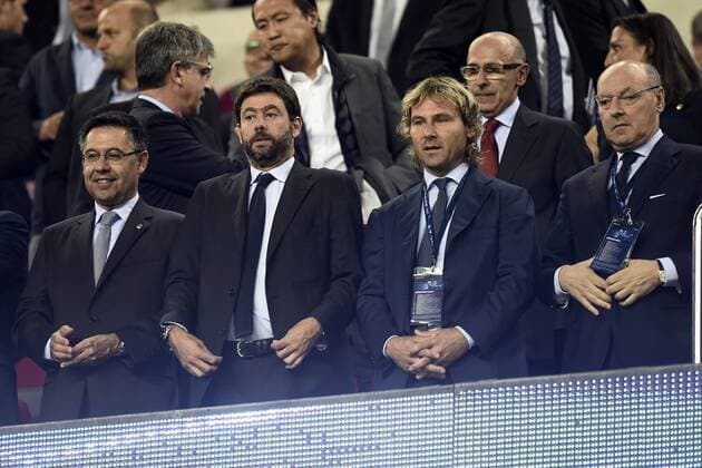 Db Barcellona (Spagna) 12 09 2017 - Champions League Barcellona-Juventus foto Daniele Buffa Image nella foto: Josep Maria Bartomeu-Andrea Agnelli-Pavel Nedved-Giuseppe Marotta 
