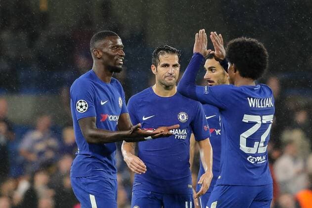 London England 12 09 2017 UEFA Champions League 2017 18 Season 1st Game Day FC Chelsea Qarabag Agdam Antonio Ruediger FCC Willian FCC Final cheering DeFodi048