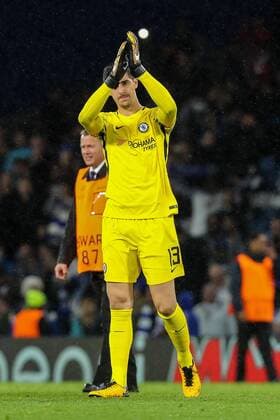 London England 12 09 2017 UEFA Champions League 2017 18 Season 1st Game Day FC Chelsea Qarabag Agdam Thibaut Courtois FCC Final cheering DeFodi048