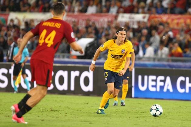 12th September 2017, Stadio Olimpic, Rome, Italy; UEFA Champions League between AS Roma versus Club Atletico de Madrid Felipe Luis closed down by Manolas ; the game ended on a 0-0 draw  ActionPlus11929551