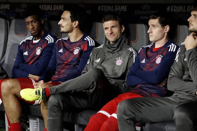 Mueller Thomas team FC Bavaria Munich on the Substitutes u0026 39; bench with Hummels Mats and Rudy Sebastian Champions League Group B Season 2017 2018 Game FC Bavaria Munich RSC Anderlecht at 12 September 2017 in the Alliance Arena in Munich
