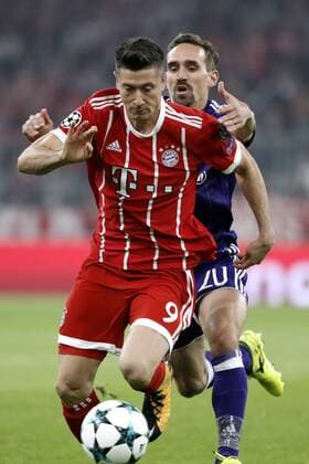 Lewandowski Robert team FC Bavaria Munich with Kums Sven Champions League Group B Season 2017 2018 Game FC Bavaria Munich RSC Anderlecht at 12 September 2017 in the Alliance Arena in Munich