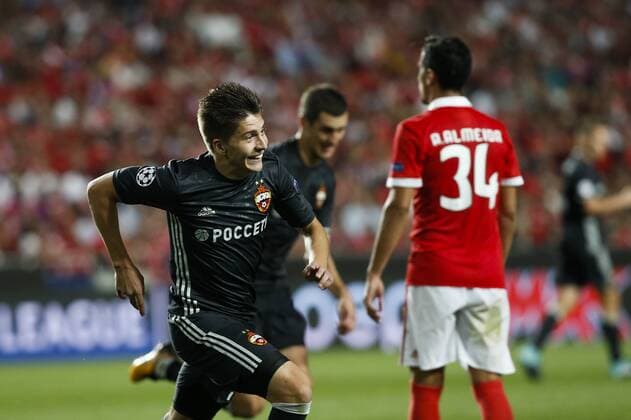 September 12, 2017 - Lisbon, Portugal - CSKA s forward Timur Zhamaletdinov (L) celebrates his goal during Champions League 2017 18 match between SL Benfica vs CSKA Moscow, in Lisbon, on September 12, 2017. SL Benfica v CSKA Moskva - UEFA Champions League  - ZUMAn230 20170912_zaa_n230_253 Copyright: xCarlosxPalmax