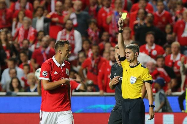 September 12, 2017 - Lisbon, Lisbon, Portugal - Benficas forward Haris Seferovic from Switzerland seeing yellow card during the SL Benfica v CSKA Moskva - UEFA Champions League round one match at Estadio da Luz on September 12, 2017 in Lisbon, Portugal. SL Benfica v CSKA Moskva - UEFA Champions League  - ZUMAn230 20170912_zaa_n230_294 Copyright: xDpix