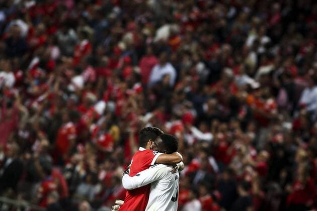 September 12, 2017 - Lisbon, Portugal - Benfica players celebrating their goal during the Champions League football match between SL Benfica and CSKA Moskva at Luz Stadium in Lisbon on September 12, 2017. NURPHOTO CARLOS COSTA. SL Benfica v CSKA Moskva - UEFA Champions League  - ZUMAn230 20170912_zaa_n230_340 Copyright: xCarlosxCostax