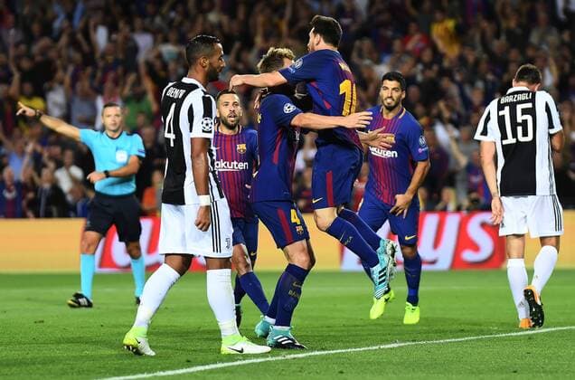 BARCELONA, 12-09-2017. Champions League 2017 2018. Barcelona 3-0 Juventus. Ivan Rakitic celebrates his goal with Lionel Messi. Barcelona - Juventus  x1706445x