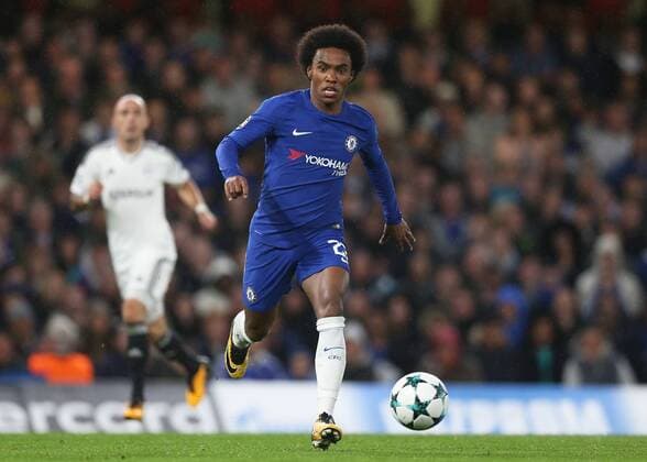 12th September 2017, Stamford Bridge, London, England; UEFA Champions League Group stage, Chelsea versus Qarabag FK; Willian of Chelsea in action  ActionPlus11929652