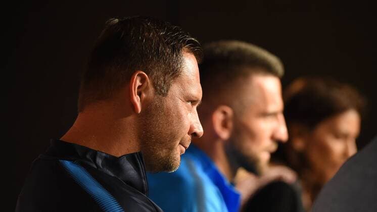 Football men 2017 18 UEFA Euro League Hertha BSC Press conference Head coach Pal Dardai Hertha BSC Vedad Ibisevic No 19 Hertha BSC 13 09 17 Copyright: xMichaelxHundtx xMatthiasxKochx