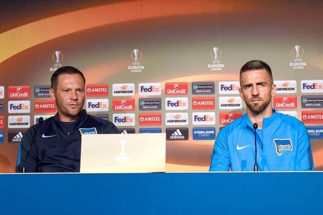 Football men 2017 18 UEFA Euro League Hertha BSC Press conference Head coach Pal Dardai Hertha BSC Vedad Ibisevic No 19 Hertha BSC 13 09 17 Copyright: xMichaelxHundtx xMatthiasxKochx