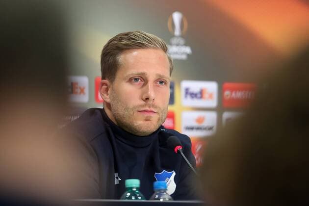 Oliver Baumann Goalkeeper Hoffenheim 1 Single Action shot Action at the Press conference at Day the Game Final press conference press conference Press Conference Press call Media Opportunity Football UEFA Europe League MD 1 TSG 1899 Hoffenheim SC Braga xozx