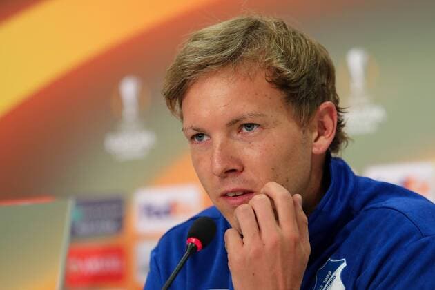 Julian Nagelsmann team manager Head coach Hoffenheim Single Action shot Action at the Press conference at Day the Game Final press conference press conference Press Conference Press call Media Opportunity Football UEFA Europe League MD 1 TSG 1899 Hoffenheim SC Braga xozx