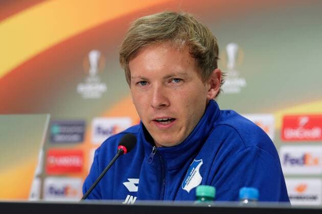 Julian Nagelsmann team manager Head coach Hoffenheim Single Action shot Action at the Press conference at Day the Game Final press conference press conference Press Conference Press call Media Opportunity Football UEFA Europe League MD 1 TSG 1899 Hoffenheim SC Braga xozx