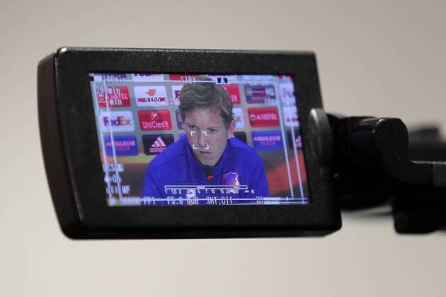 Julian Nagelsmann team manager Head coach Hoffenheim Single Action shot Action at the Press conference at Day the Game Final press conference press conference Press Conference Press call Media Opportunity Glance through The Camera Football UEFA Europe League MD 1 TSG 1899 Hoffenheim SC Braga xozx