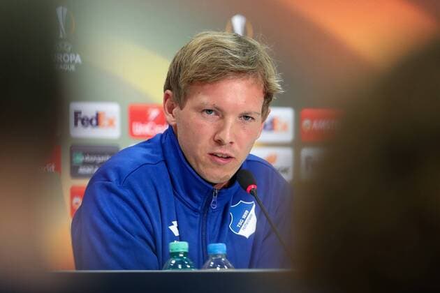 Julian Nagelsmann team manager Head coach Hoffenheim Single Action shot Action at the Press conference at Day the Game Final press conference press conference Press Conference Press call Media Opportunity Glance through The Camera Football UEFA Europe League MD 1 TSG 1899 Hoffenheim SC Braga xozx