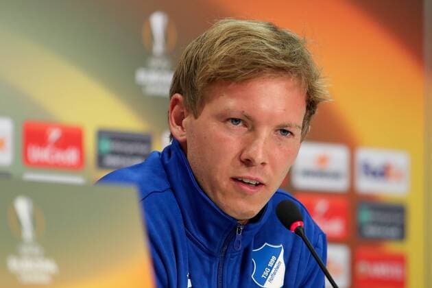 Julian Nagelsmann team manager Head coach Hoffenheim Single Action shot Action at the Press conference at Day the Game Final press conference press conference Press Conference Press call Media Opportunity Glance through The Camera Football UEFA Europe League MD 1 TSG 1899 Hoffenheim SC Braga xozx