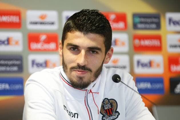 Nice Pierre Lees-Melou pictured during a press conference PK Pressekonferenz of French soccer club OGC Nice, Wednesday 13 September 2017 in Waregem. Tomorrow Nice is playing Belgian team SV Zulte Waregem on the first day of the group stage (Group K) of the Europa League tournament. BRUNOxFAHY  x05164070x