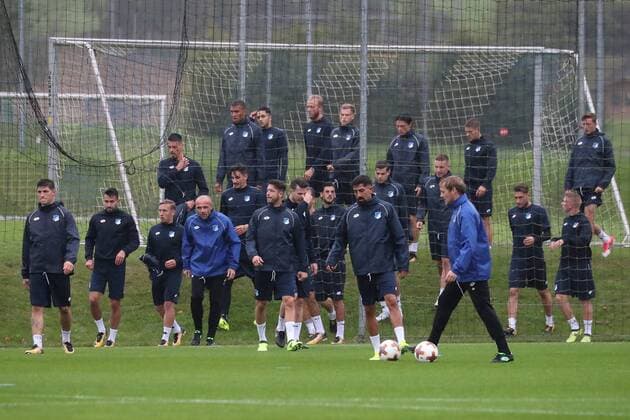 Players the TSG 1899 Hoffenheim the Training at Day the Game Conclusion of training Exercise unit Game preparation Action Action shot Football UEFA Europe League MD 1 TSG 1899 Hoffenheim SC Braga xozx