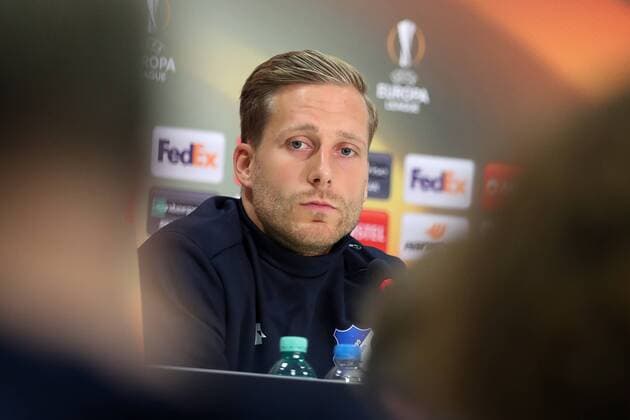 Oliver Baumann Goalkeeper Hoffenheim 1 Single Action shot Action Portrait Portrait at the Press conference at Day the Game Final press conference press conference Press Conference Press call Media Opportunity Football UEFA Europe League MD 1 TSG 1899 Hoffenheim SC Braga xozx