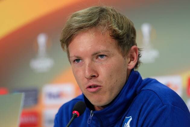 Julian Nagelsmann team manager Head coach Hoffenheim Portrait Portrait Single Action shot Action at the Press conference at Day the Game Final press conference press conference Press Conference Press call Media Opportunity Football UEFA Europe League MD 1 TSG 1899 Hoffenheim SC Braga xozx