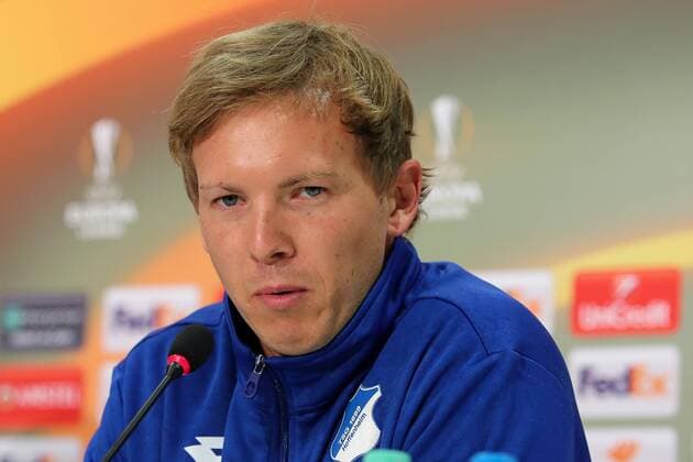 Julian Nagelsmann team manager Head coach Hoffenheim Portrait Portrait Single Action shot Action at the Press conference at Day the Game Final press conference press conference Press Conference Press call Media Opportunity Football UEFA Europe League MD 1 TSG 1899 Hoffenheim SC Braga xozx
