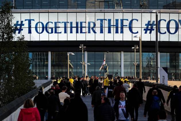 13th September 2017, Wembley Stadium, London, England; Champions League Group stage, Tottenham Hotspur versus Borussia Dortmund; Fans walk to Wembley Stadium under the Tottenham banner  ActionPlus11929738