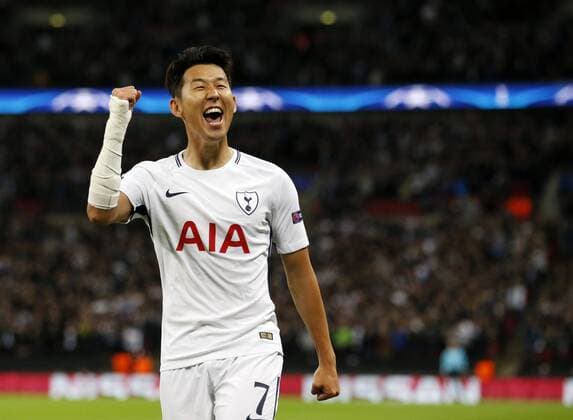 Tottenham s Heung-Min Son celebrates scoring his sides opening goal during the champions league match at Wembley Stadium, London. Picture date 13th September 2017. Picture credit should read: David Klein Sportimage EDITORIAL USE ONLY. No use with unauthorised audio, video, data, fixture lists, club league logos or live services. Online in-match use limited to 120 images, no video emulation. No use in betting, games or single club league player publications.