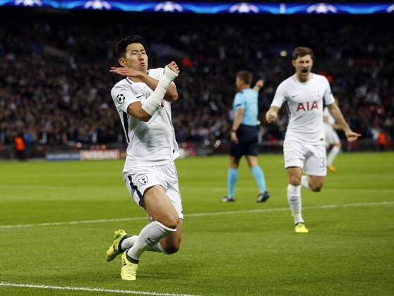 Tottenham s Heung-Min Son celebrates scoring his sides opening goal during the champions league match at Wembley Stadium, London. Picture date 13th September 2017. Picture credit should read: David Klein Sportimage EDITORIAL USE ONLY. No use with unauthorised audio, video, data, fixture lists, club league logos or live services. Online in-match use limited to 120 images, no video emulation. No use in betting, games or single club league player publications.