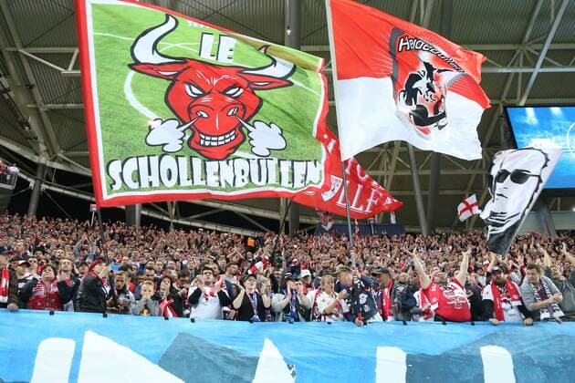 RB Leipzig Monaco Football Champions League Leipzig 13 09 2017 Red Bull Arena Football UEFA Champions League Group G 1 Matchday RB Leipzig vs AS Monaco in Picture supporters from RB Leipzig swing Flags