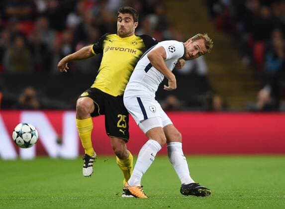 Tottenham Hotspur v Borussia Dortmund UEFA Champions League Tottenham Hotspur s Harry Kane battles with Borussia Dortmund?s Sokrates Papastathopoulos during the UEFA Champions League match at Wembley Stadium, London Content Not Available For UK Newspapers Copyright: xDanielxHamburyx FIL-10659-0008