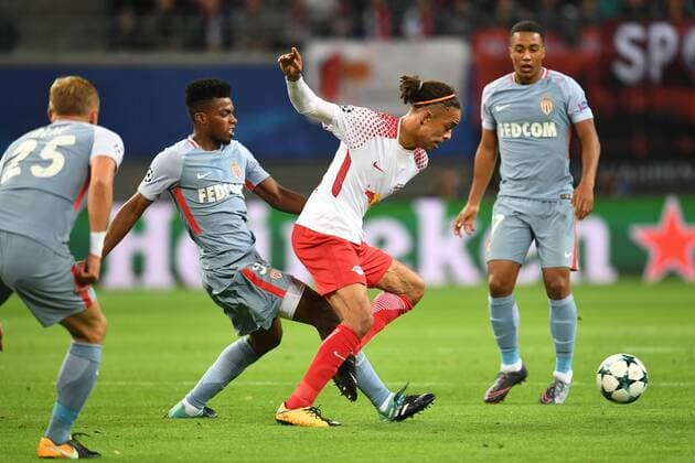 Football men Season 2017 2018 Champions League Group G 1 Matchday RB Leipzig AS Monaco Jemerson No 5 AS Monaco Yussuf Poulsen No 9 RB Leipzig 13 09 2017 Copyright: xMatthiasxKochx