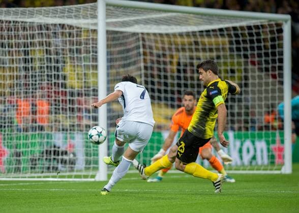 Son Heung-Min of Tottenham Hotspur scores the opening goal during the UEFA Champions League group stage match between Tottenham Hotspur and Borussia Dortmund at Wembley Stadium, London, England on 13 September 2017. Copyright: xVincexMignottx 16640001
