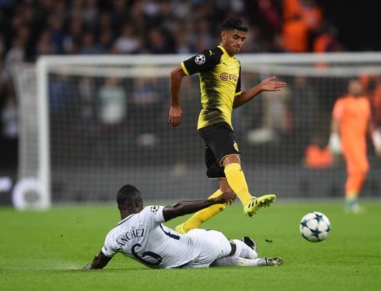 Tottenham Hotspur v Borussia Dortmund UEFA Champions League Borussia Dortmund?s Mahmoud Dahoud skips past Tottenham Hotspur s Davinson Sanchez during the UEFA Champions League match at Wembley Stadium, London Content Not Available For UK Newspapers Copyright: xDanielxHamburyx FIL-10659-0013