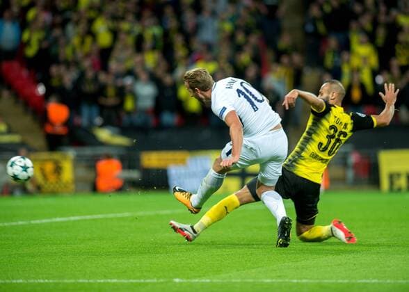 Harry Kane of Tottenham Hotspur scores his sides second goal during the UEFA Champions League group stage match between Tottenham Hotspur and Borussia Dortmund at Wembley Stadium, London, England on 13 September 2017. Copyright: xVincexMignottx 16640004