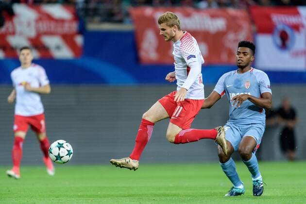 Timo Werner RB Leipzig 11 and Jemerson AS Monaco 5 the Champions League Game between RB Leipzig and AS Monaco at 13 09 2017 Leipzig Copyright: xSchueler Eibner-Pressefotox EP_JSE